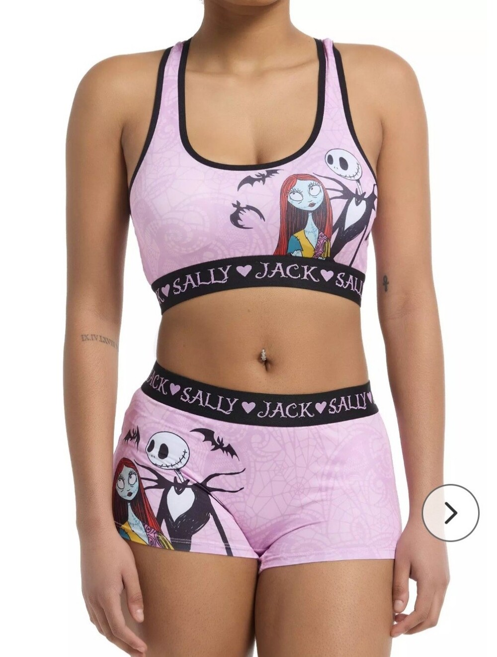 Nightmare Before Christmas Sally & Jack Sports Bra and Shorts Set Size Medium